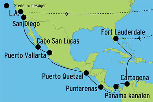 Kort over rundrejsen ved Panamakanalen